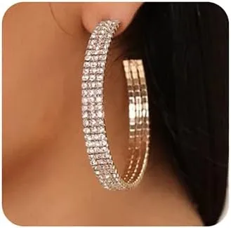 Jumwrit Big Rhinestone Hoop Earrings Open Circle Hoop Earrings Stud Drop Dangle Earrings Hypoallergenic Earrings for Women Accessory EarringsGold
