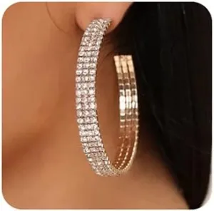 Jumwrit Big Rhinestone Hoop Earrings Open Circle Hoop Earrings Stud Drop Dangle Earrings Hypoallergenic Earrings for Women Accessory EarringsGold