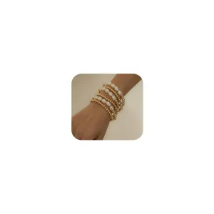 JWICOS Beaded and Pearl Bangle Bracelet for Women Boho Multiple Stackable Pearl Wrap Bracelets for Women Set of 6