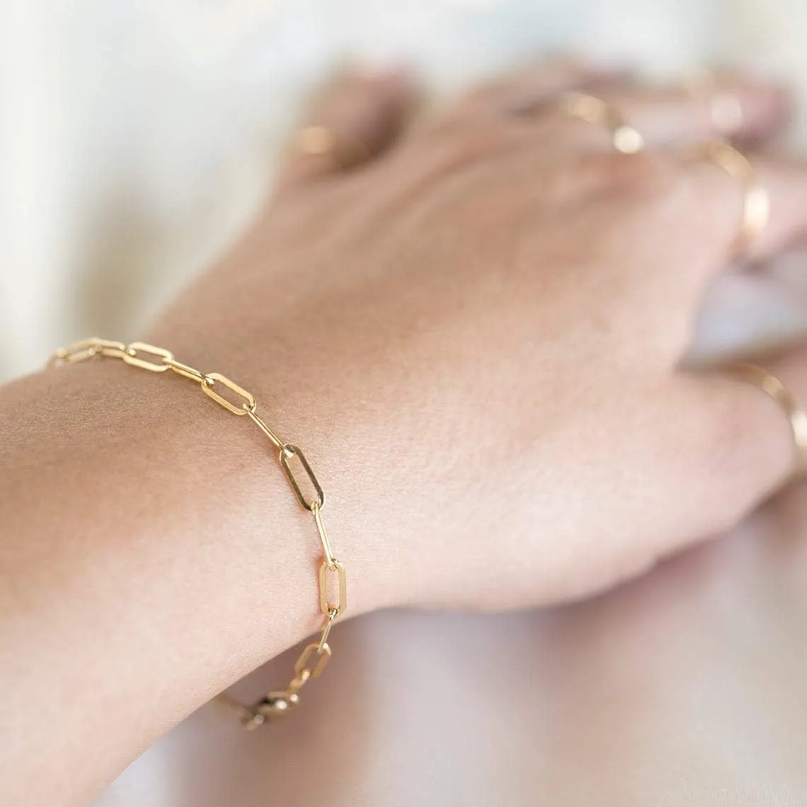 kelistom 14K Gold Filled Stainless Steel Paperclip Chain Bracelet for Women, 7.5 Rectangle Link Bracelets, Waterproof and Never Tarnish