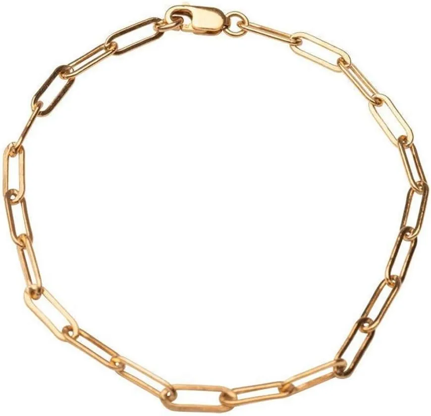 kelistom 14K Gold Filled Stainless Steel Paperclip Chain Bracelet for Women, 7.5 Rectangle Link Bracelets, Waterproof and Never Tarnish
