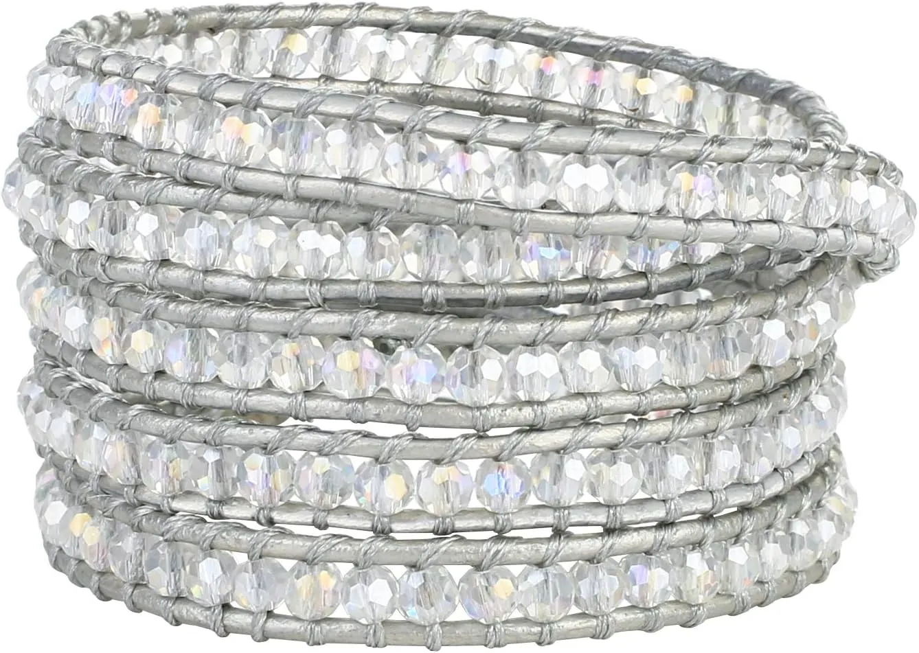 KELITCH Crystal Beaded 5 Wrap Bracelets,Easy Adjustable Leather Cuff Bracelet with Slider Opening,Handmade Jewelry