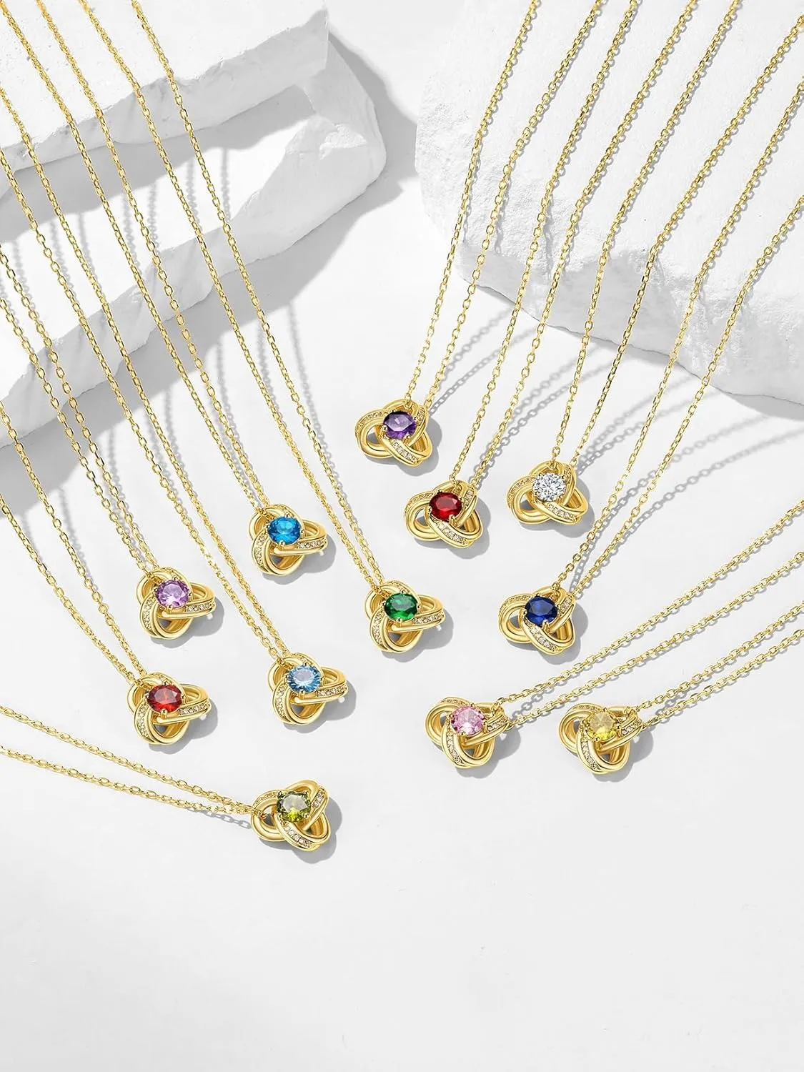 KeyStyle Love Knot Birthstone Necklace for Women, Gold Infinity Crystal Charm Birthstone Anniversary Jewelry for Her, Birthday Necklaces for Mother Wife Grandma BFF (with Gift Box)