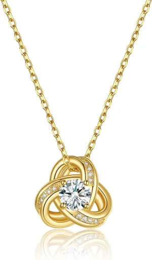 KeyStyle Love Knot Birthstone Necklace for Women, Gold Infinity Crystal Charm Birthstone Anniversary Jewelry for Her, Birthday Necklaces for Mother Wife Grandma BFF (with Gift Box)