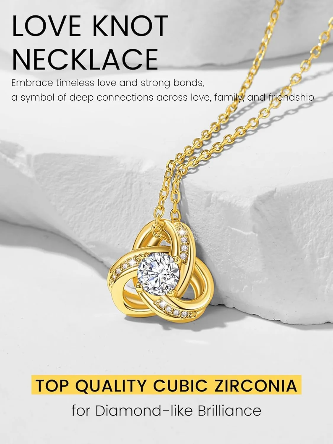 KeyStyle Love Knot Birthstone Necklace for Women, Gold Infinity Crystal Charm Birthstone Anniversary Jewelry for Her, Birthday Necklaces for Mother Wife Grandma BFF (with Gift Box)