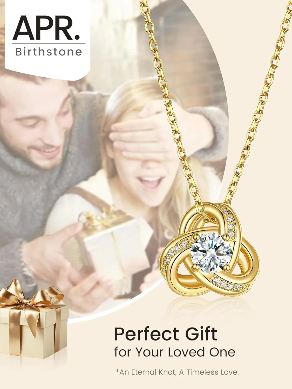 KeyStyle Love Knot Birthstone Necklace for Women, Gold Infinity Crystal Charm Birthstone Anniversary Jewelry for Her, Birthday Necklaces for Mother Wife Grandma BFF (with Gift Box)