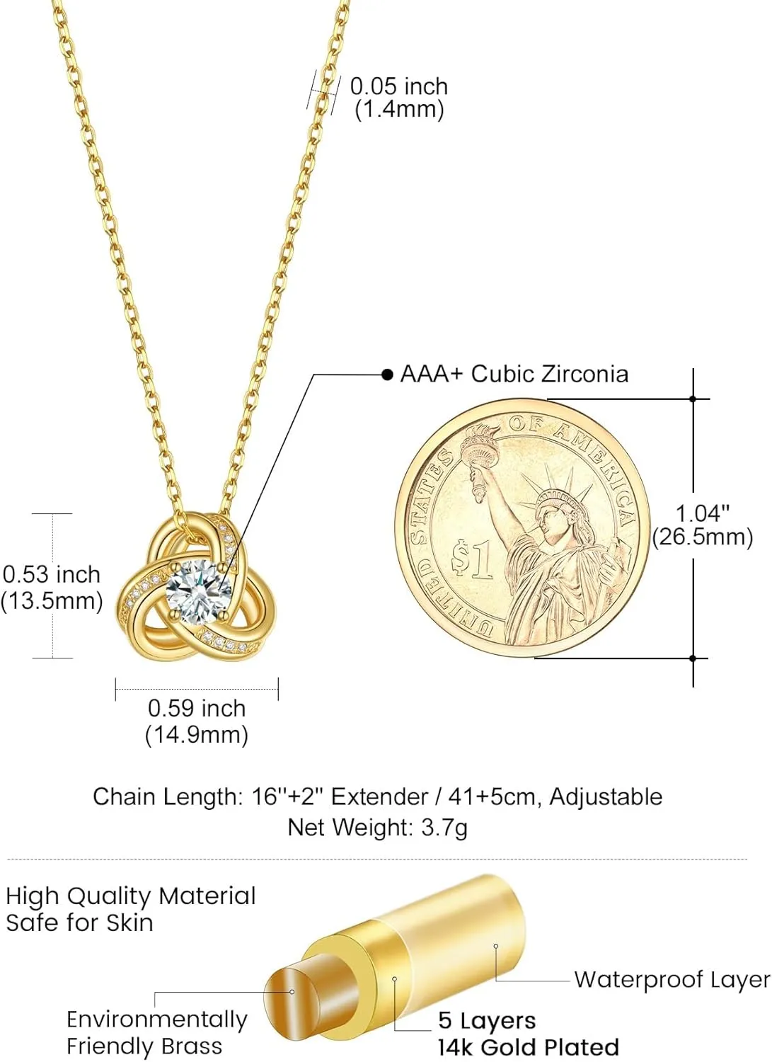 KeyStyle Love Knot Birthstone Necklace for Women, Gold Infinity Crystal Charm Birthstone Anniversary Jewelry for Her, Birthday Necklaces for Mother Wife Grandma BFF (with Gift Box)