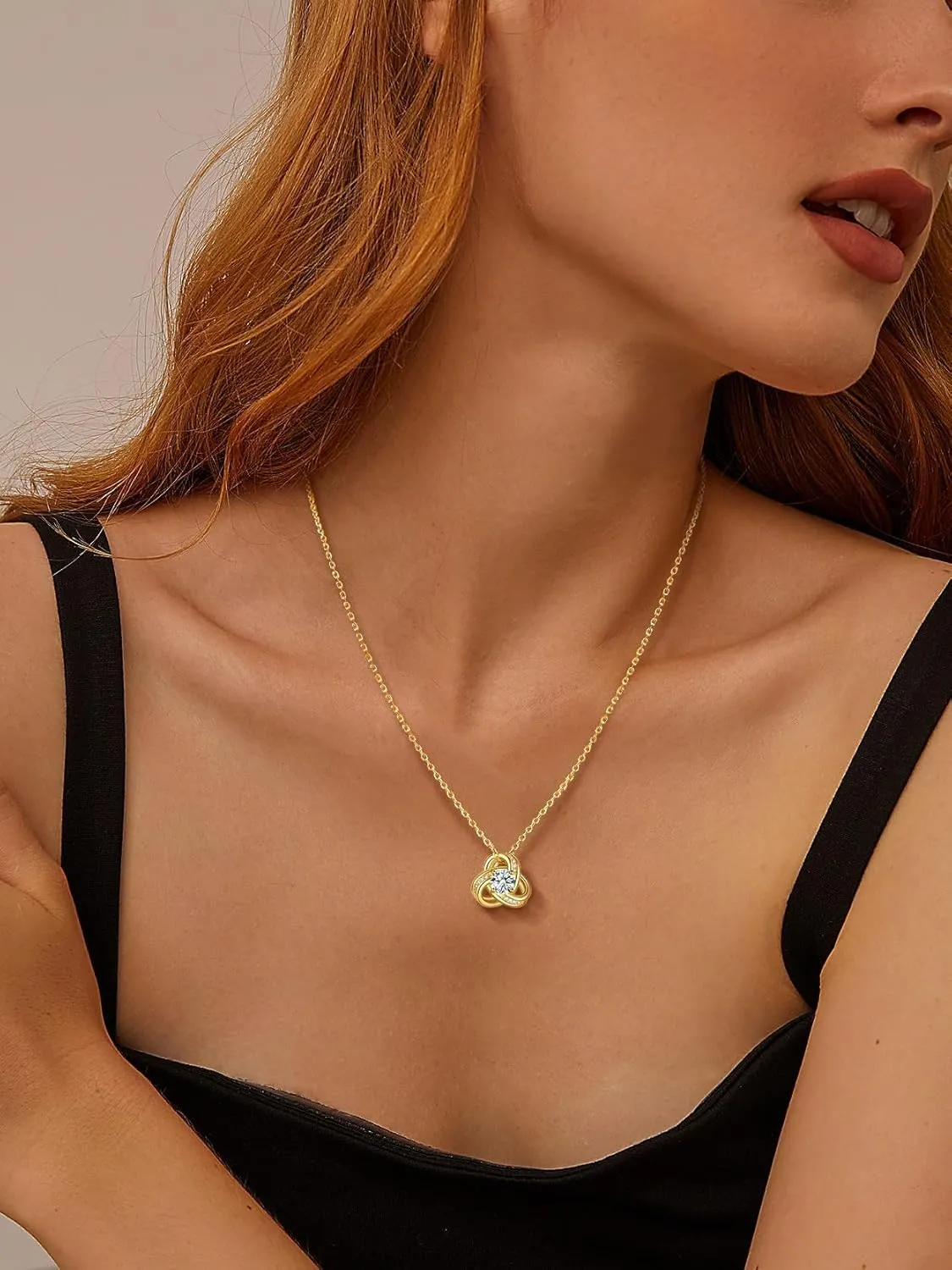 KeyStyle Love Knot Birthstone Necklace for Women, Gold Infinity Crystal Charm Birthstone Anniversary Jewelry for Her, Birthday Necklaces for Mother Wife Grandma BFF (with Gift Box)