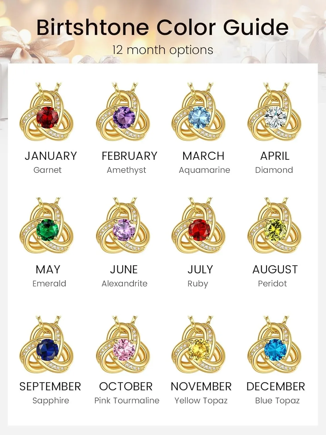 KeyStyle Love Knot Birthstone Necklace for Women, Gold Infinity Crystal Charm Birthstone Anniversary Jewelry for Her, Birthday Necklaces for Mother Wife Grandma BFF (with Gift Box)