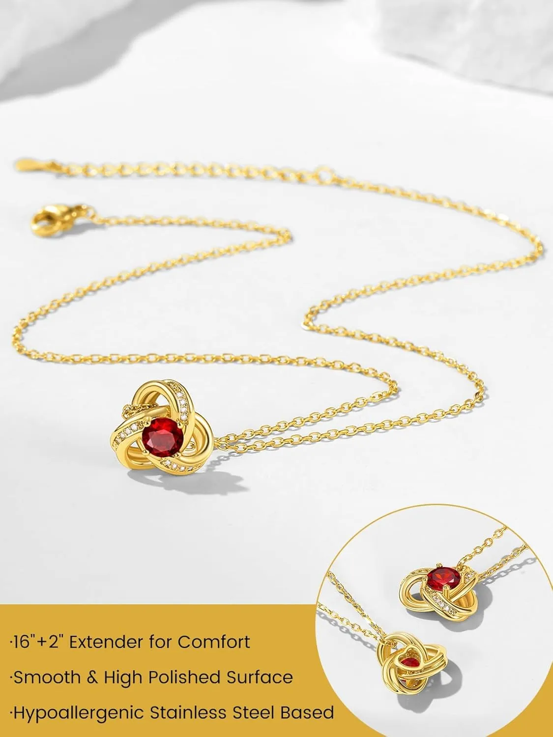 KeyStyle Love Knot Birthstone Necklace for Women, Gold Infinity Crystal Charm Birthstone Anniversary Jewelry for Her, Birthday Necklaces for Mother Wife Grandma BFF (with Gift Box)