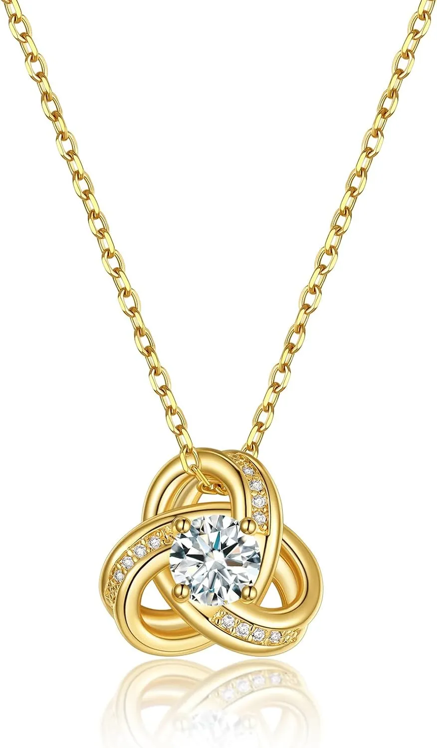 KeyStyle Love Knot Birthstone Necklace for Women, Gold Infinity Crystal Charm Birthstone Anniversary Jewelry for Her, Birthday Necklaces for Mother Wife Grandma BFF (with Gift Box)