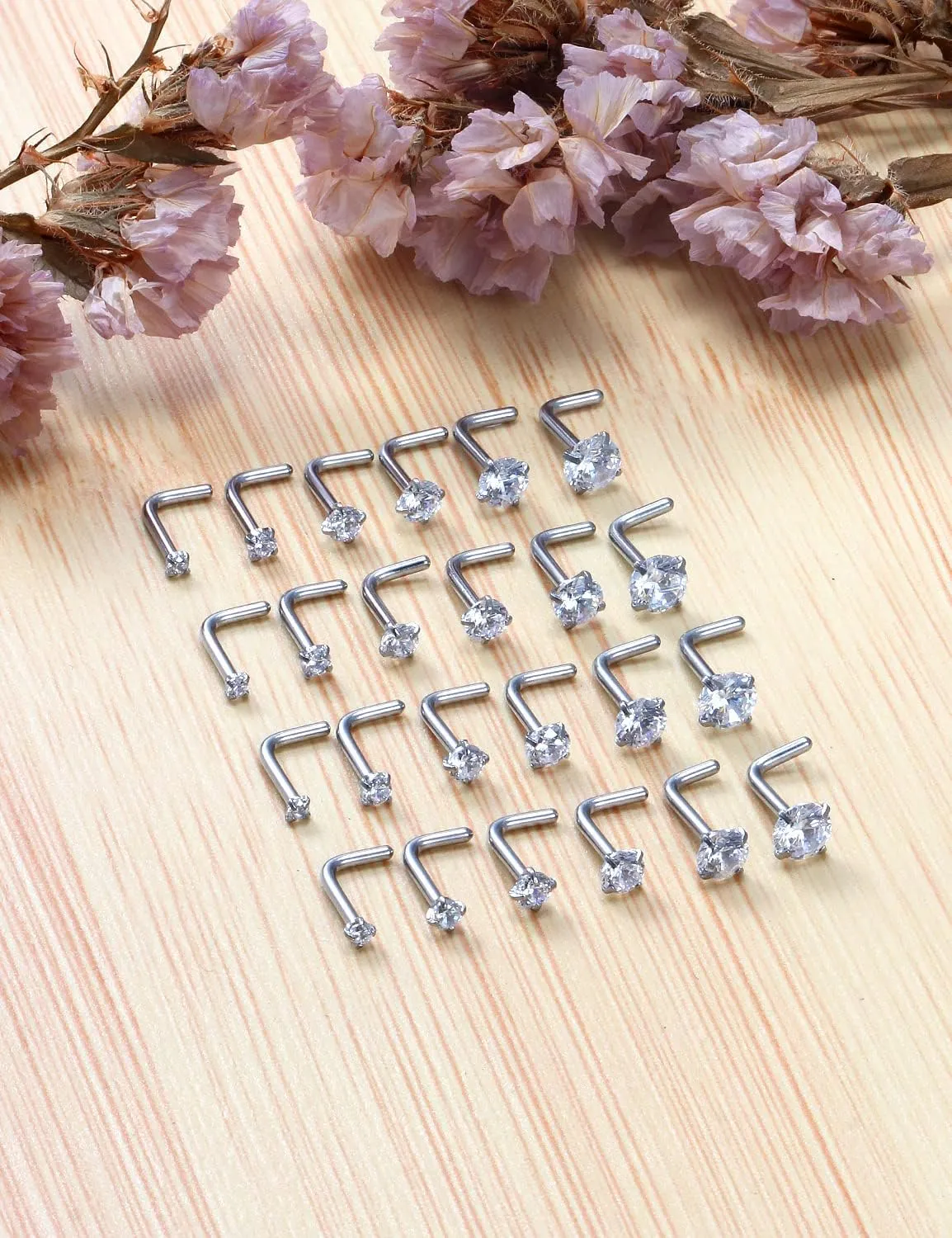 Kridzisw 18G 20G 22G Nose Rings Studs Stainless Steel Cubic Zirconia Nose Nostril Piercing Jewelry for Women Men CZ Size 1.5mm 2mm 2.5mm 3mm 3.5mm 4mm 24Pcs