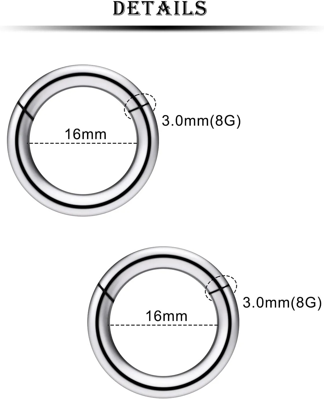 Kridzisw 8G 6G 4G 2G Titanium Hinged Septum Ring Clicker Gauges Earring Stretching kit Hypoallergenic Lobe Hoop Earrings Medical Implant Grade Large Septum Nose Ring Piercing Jewelry for Women Men
