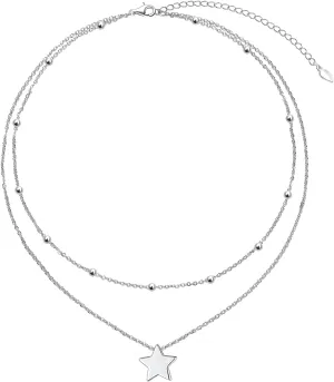 Layered Choker Necklace 925 Sterling Silver Star Moon Clavicle Jewelry Adjustable Lariat Necklaces for Women Girls Birthday Valentine's Day Gifts