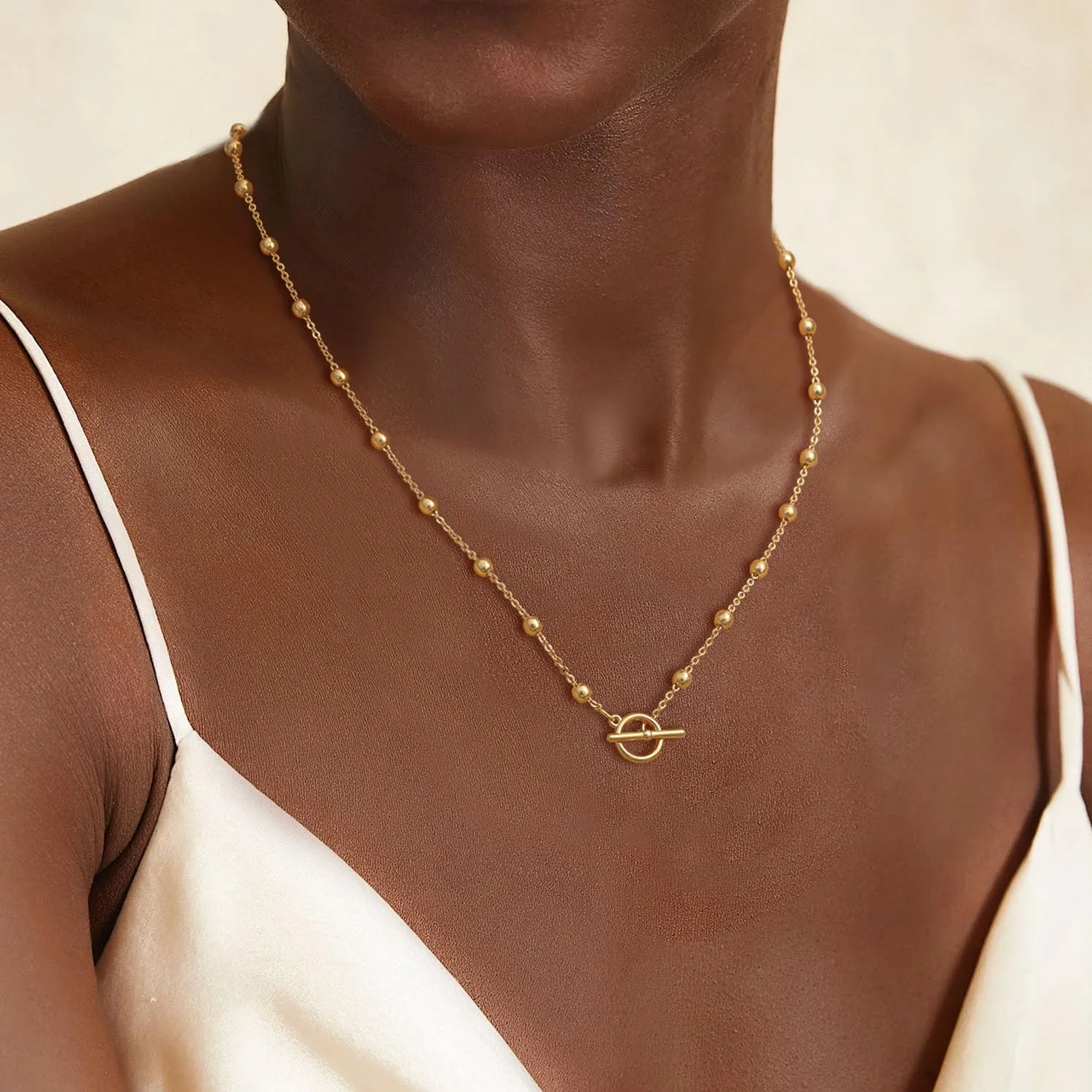 Layered Toggle Clasp Necklaces for Women - 14K Gold Plated Dainty Fashion Paperclip Necklace Heart Pendant Rope Chain Trendy Cuban Link Chunky Chain Choker Jewelry Gift
