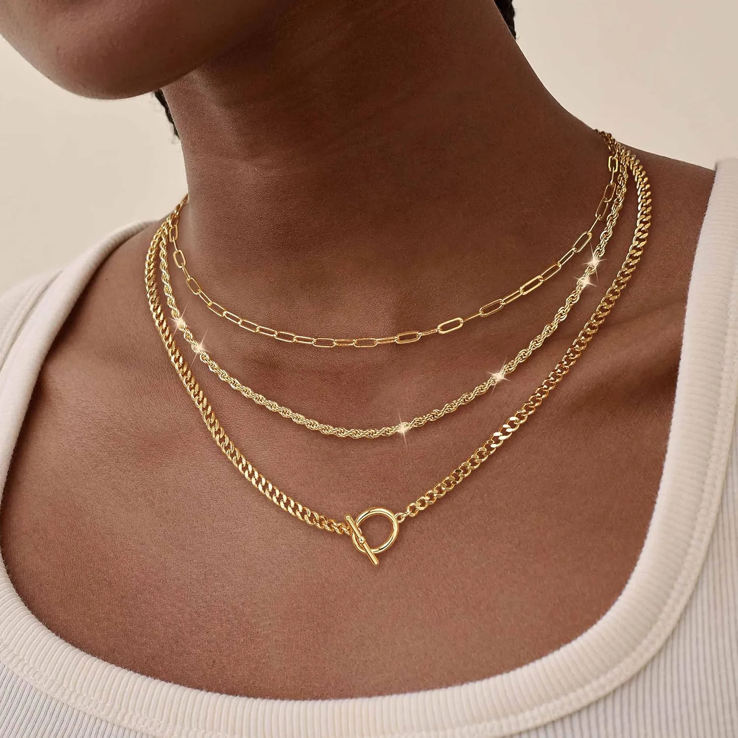 Layered Toggle Clasp Necklaces for Women - 14K Gold Plated Dainty Fashion Paperclip Necklace Heart Pendant Rope Chain Trendy Cuban Link Chunky Chain Choker Jewelry Gift