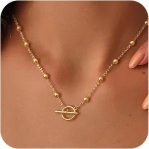 Layered Toggle Clasp Necklaces for Women - 14K Gold Plated Dainty Fashion Paperclip Necklace Heart Pendant Rope Chain Trendy Cuban Link Chunky Chain Choker Jewelry Gift
