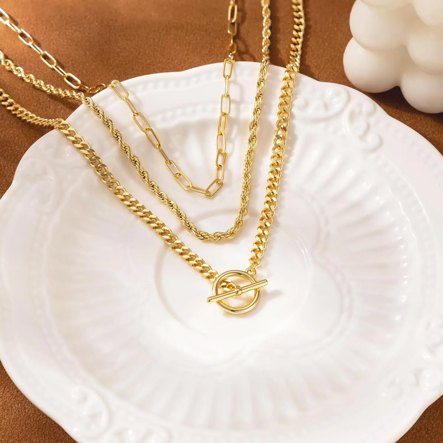 Layered Toggle Clasp Necklaces for Women - 14K Gold Plated Dainty Fashion Paperclip Necklace Heart Pendant Rope Chain Trendy Cuban Link Chunky Chain Choker Jewelry Gift