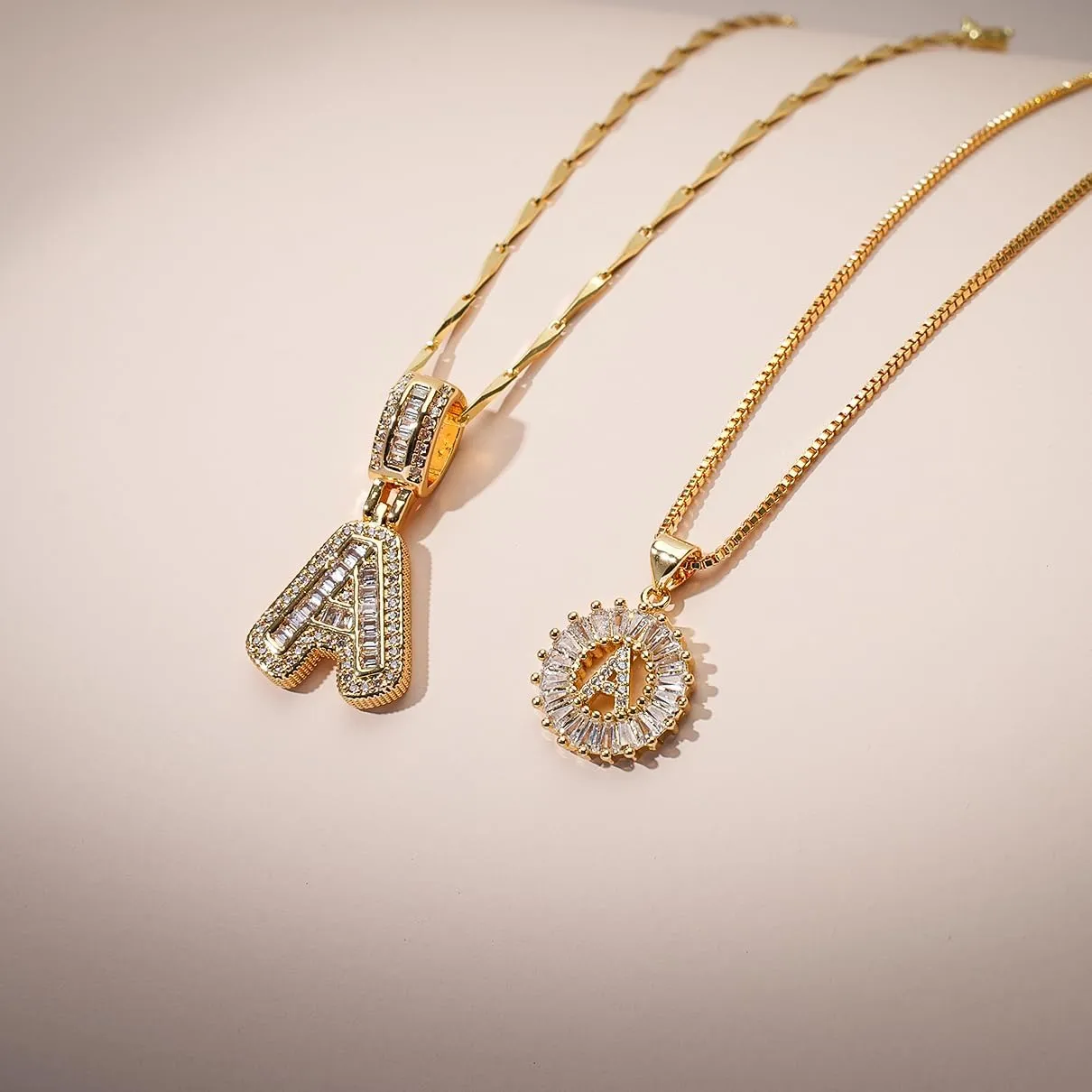 Letter Necklace 14k Gold Plated Bling Dainty Necklaces Trendy Chunky Custom Name Necklace Personalized Round Circle Pendant Zirconia Letters Name Crystal Jewelry Gifts for Women