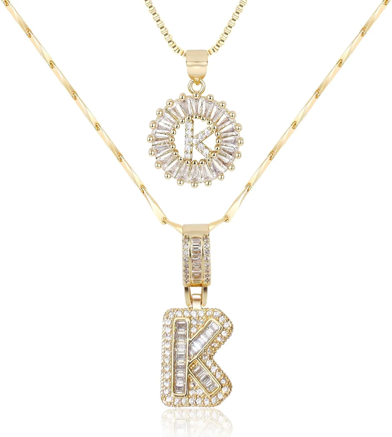 Letter Necklace 14k Gold Plated Bling Dainty Necklaces Trendy Chunky Custom Name Necklace Personalized Round Circle Pendant Zirconia Letters Name Crystal Jewelry Gifts for Women