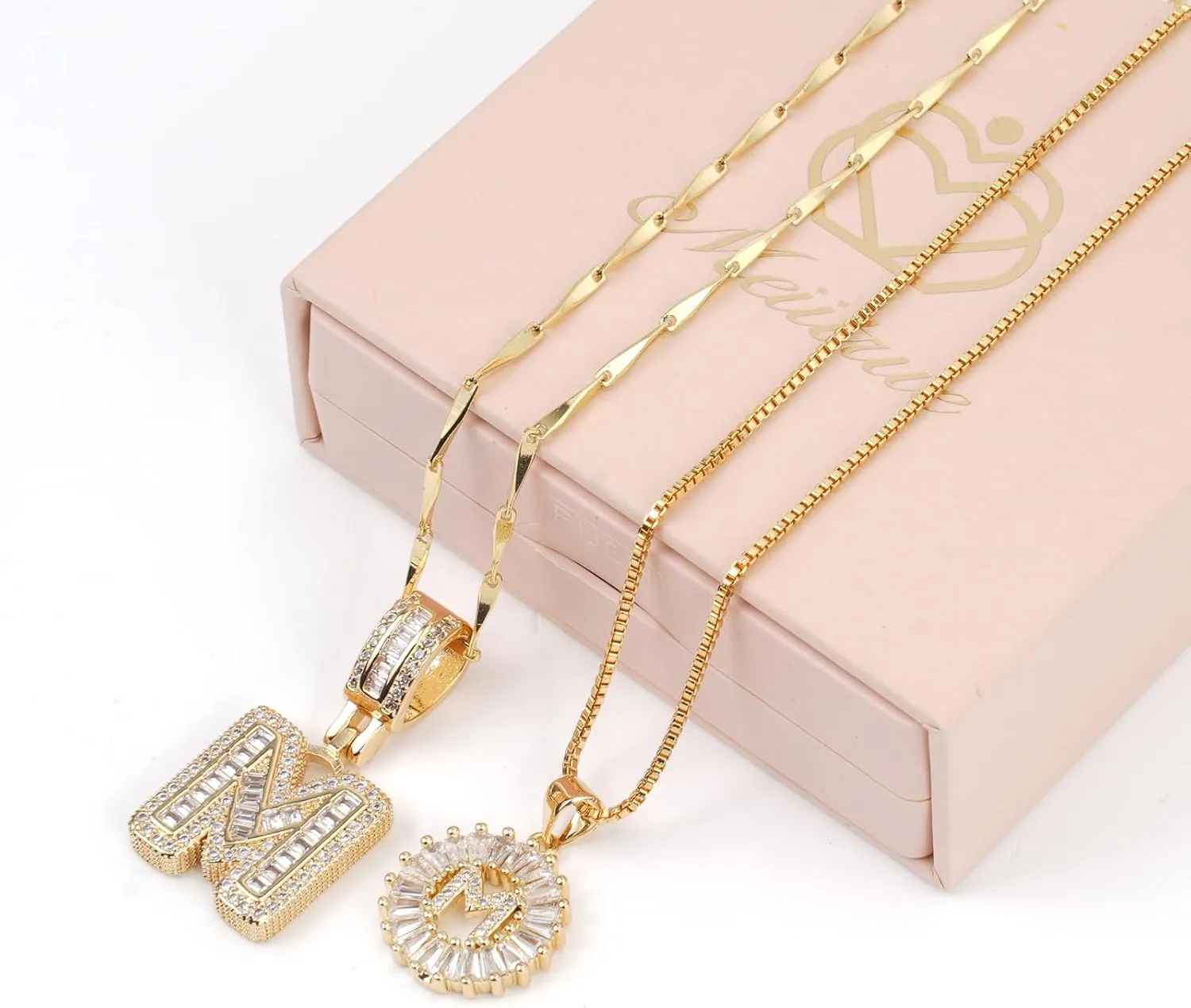Letter Necklace 14k Gold Plated Bling Dainty Necklaces Trendy Chunky Custom Name Necklace Personalized Round Circle Pendant Zirconia Letters Name Crystal Jewelry Gifts for Women