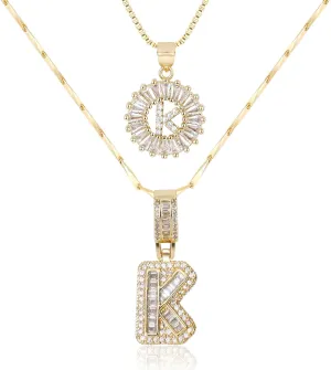 Letter Necklace 14k Gold Plated Bling Dainty Necklaces Trendy Chunky Custom Name Necklace Personalized Round Circle Pendant Zirconia Letters Name Crystal Jewelry Gifts for Women