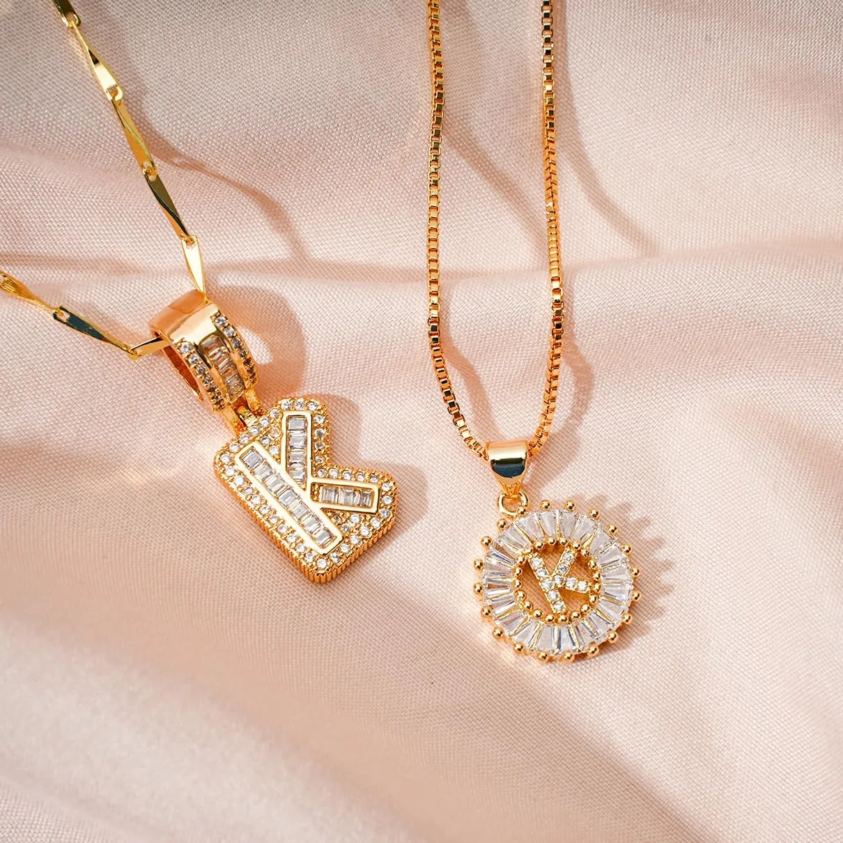 Letter Necklace 14k Gold Plated Bling Dainty Necklaces Trendy Chunky Custom Name Necklace Personalized Round Circle Pendant Zirconia Letters Name Crystal Jewelry Gifts for Women