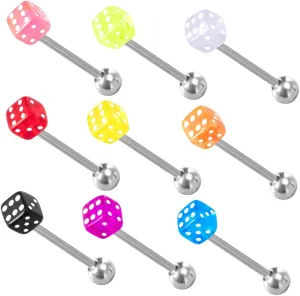 LIFKOME 9pcs Dice Shape Tongue Rings Short Bar Jewelry Acrylic Studs for Women