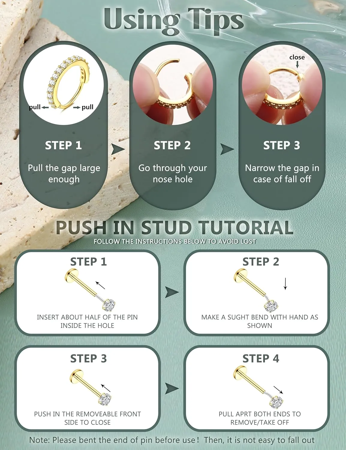 LOLIAS 14K Gold Filled & 316L Surgical Steel Nose Rings & Studs - 20G & 18G Threadless Hoops & Push in Flat Back - CZ Hypoallergenic Piercing Jewelry for Women & Men - 11Pcs