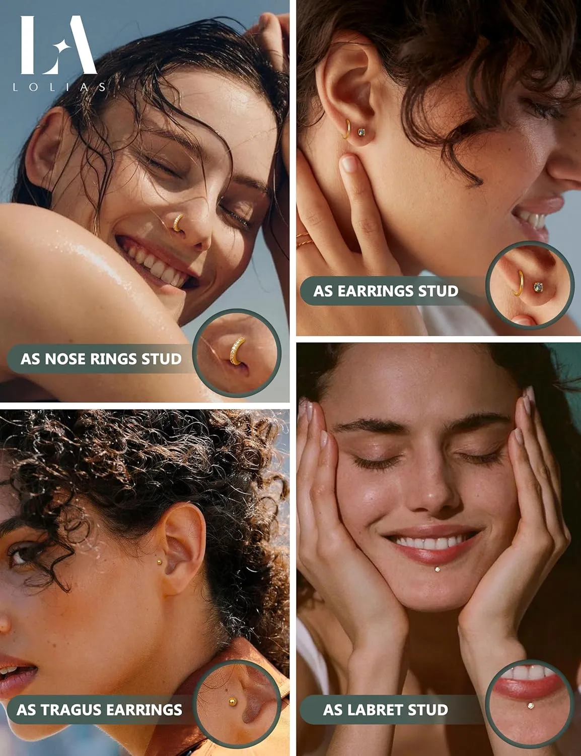 LOLIAS 14K Gold Filled & 316L Surgical Steel Nose Rings & Studs - 20G & 18G Threadless Hoops & Push in Flat Back - CZ Hypoallergenic Piercing Jewelry for Women & Men - 11Pcs