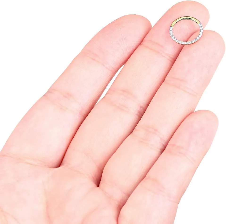 Longbeauty 16G CZ Opal Hinged Segment Nose Rings Hoop 316L Surgical Steel Helix Cartilage Tragus Earrings Septum Clicker Ring 8mm 10mm