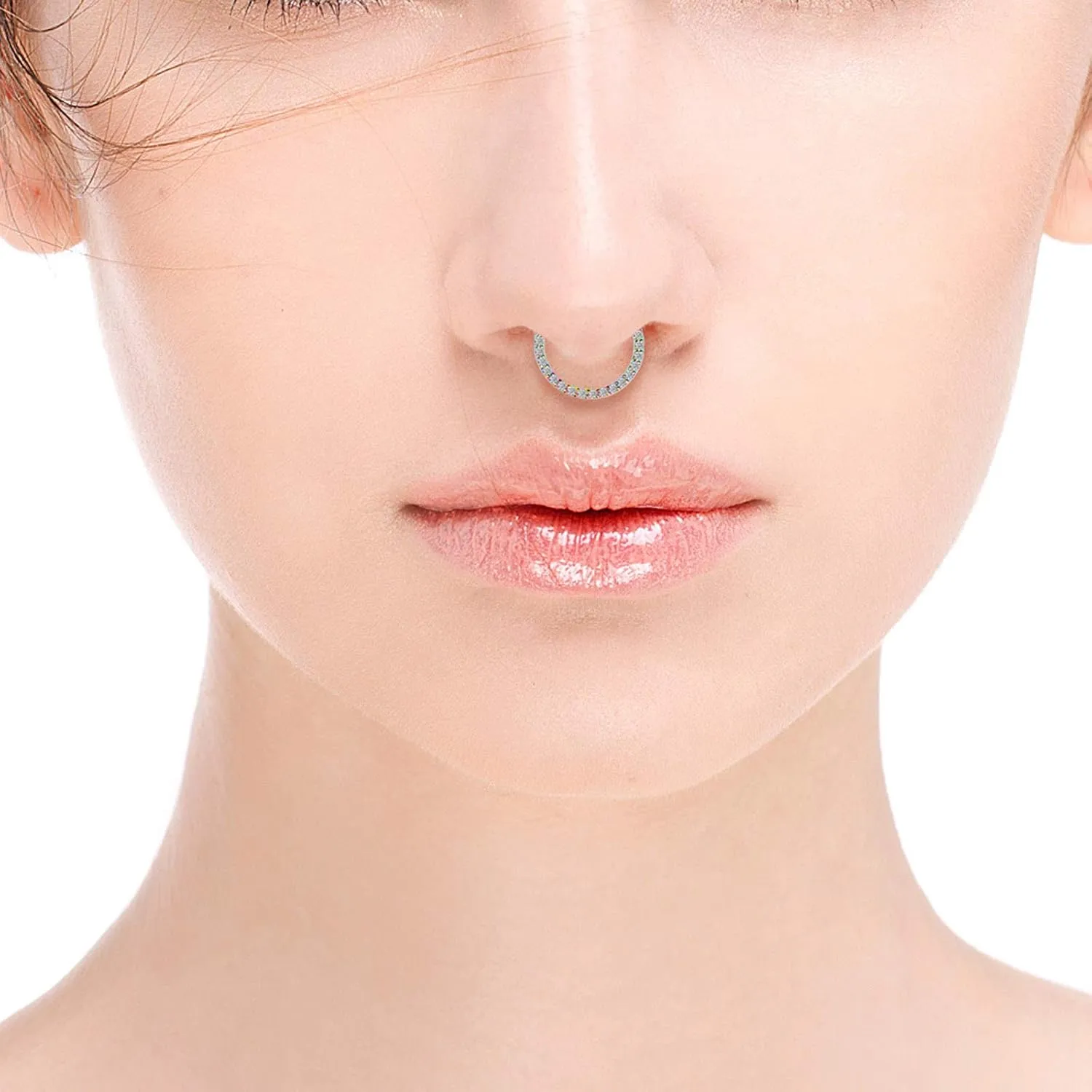 Longbeauty 16G CZ Opal Hinged Segment Nose Rings Hoop 316L Surgical Steel Helix Cartilage Tragus Earrings Septum Clicker Ring 8mm 10mm