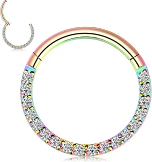 Longbeauty 16G CZ Opal Hinged Segment Nose Rings Hoop 316L Surgical Steel Helix Cartilage Tragus Earrings Septum Clicker Ring 8mm 10mm