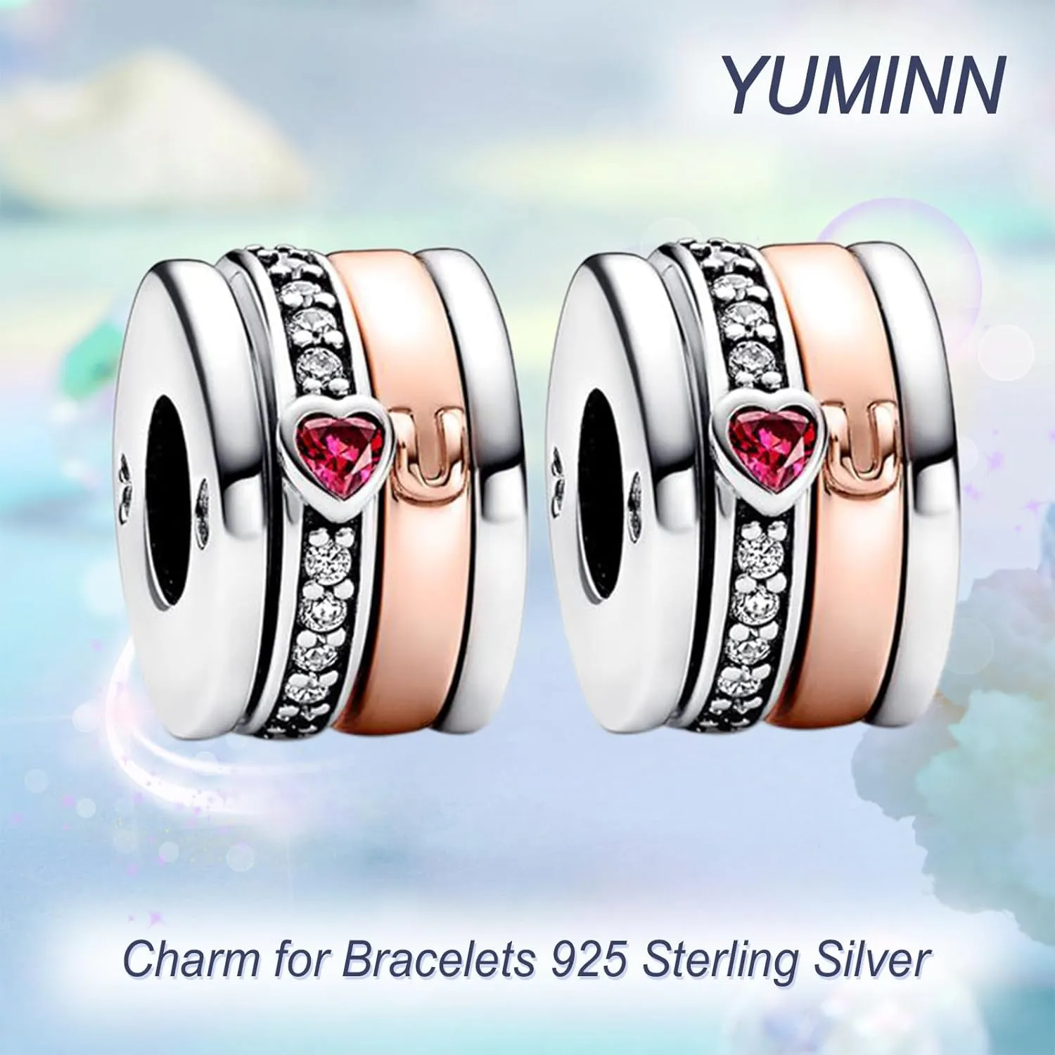 Love and Heart Charms 925 Sterling Silver for Bracelets and Necklaces Red Rose Charm Beads Mother's Day Jewelry for Women