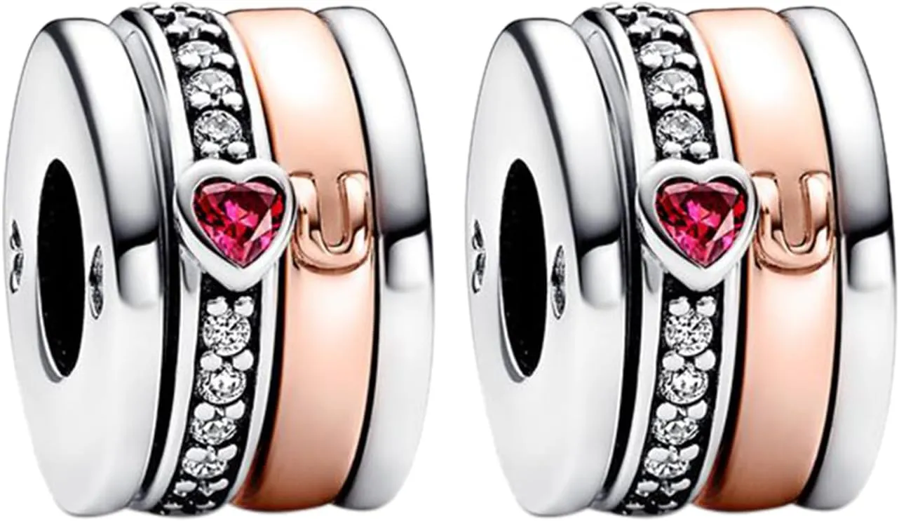 Love and Heart Charms 925 Sterling Silver for Bracelets and Necklaces Red Rose Charm Beads Mother's Day Jewelry for Women