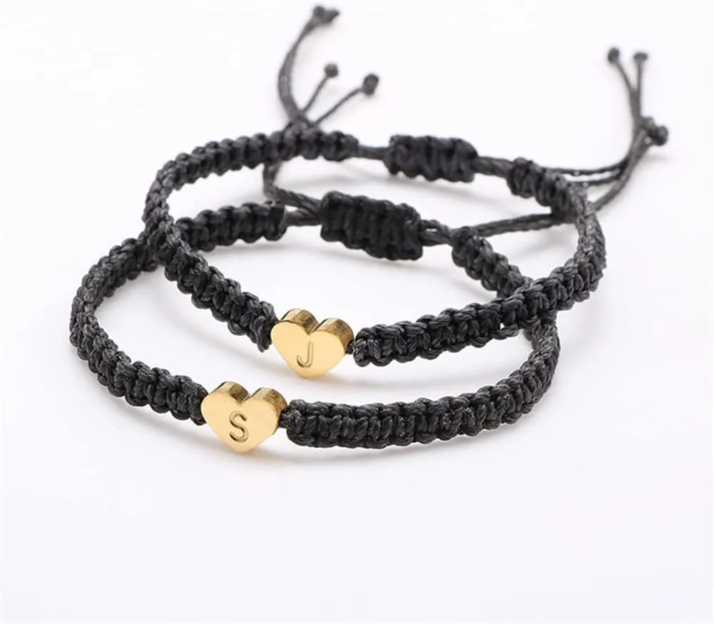 Love Heart Initial Letter Bracelet Charm Custom Name Alphabet Love Heart Rope Bracelets for Women Men Birthday Gift Jewelry