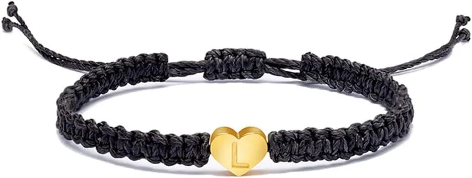 Love Heart Initial Letter Bracelet Charm Custom Name Alphabet Love Heart Rope Bracelets for Women Men Birthday Gift Jewelry