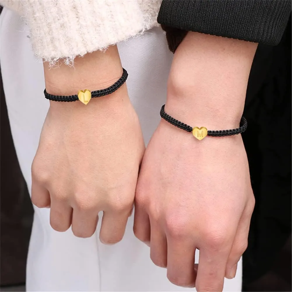Love Heart Initial Letter Bracelet Charm Custom Name Alphabet Love Heart Rope Bracelets for Women Men Birthday Gift Jewelry