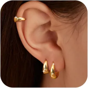 LOVECOM 14K Gold Plated Chunky Hoops Earrings for Women 925 Sterling Silver Thick Lightweight Huggie Earrings to Daughter Hollow Hypoallergenic Earrings Jewelry Birthday Graduation Gifts for Her