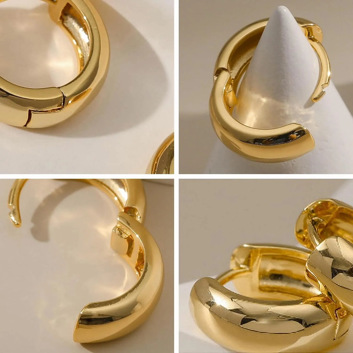 LOVECOM 14K Gold Plated Chunky Hoops Earrings for Women 925 Sterling Silver Thick Lightweight Huggie Earrings to Daughter Hollow Hypoallergenic Earrings Jewelry Birthday Graduation Gifts for Her