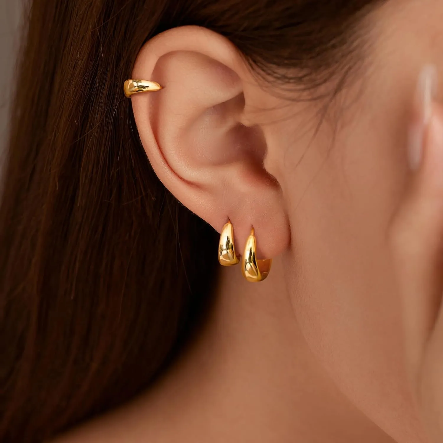 LOVECOM 14K Gold Plated Chunky Hoops Earrings for Women 925 Sterling Silver Thick Lightweight Huggie Earrings to Daughter Hollow Hypoallergenic Earrings Jewelry Birthday Graduation Gifts for Her