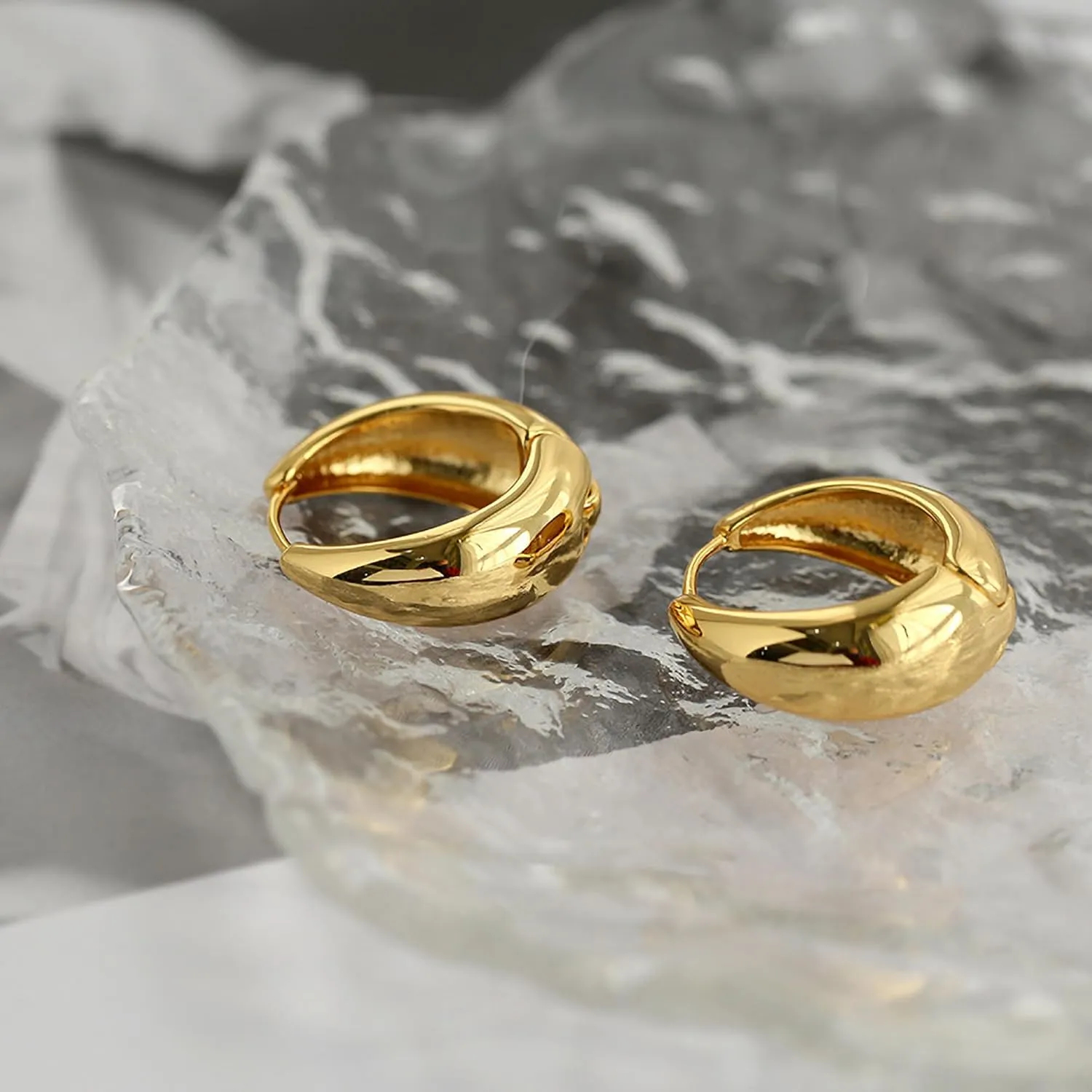 LOVECOM 14K Gold Plated Chunky Hoops Earrings for Women 925 Sterling Silver Thick Lightweight Huggie Earrings to Daughter Hollow Hypoallergenic Earrings Jewelry Birthday Graduation Gifts for Her