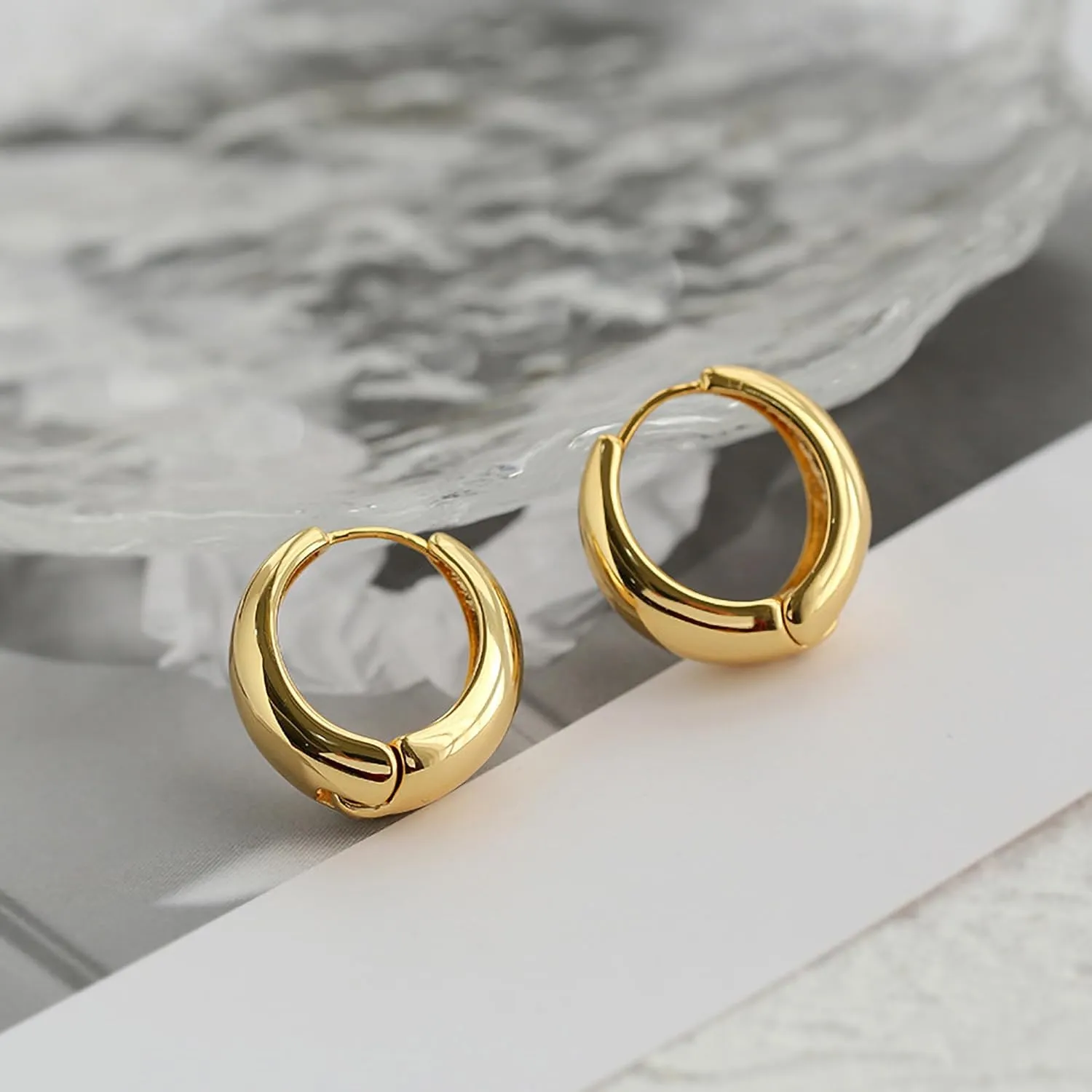 LOVECOM 14K Gold Plated Chunky Hoops Earrings for Women 925 Sterling Silver Thick Lightweight Huggie Earrings to Daughter Hollow Hypoallergenic Earrings Jewelry Birthday Graduation Gifts for Her
