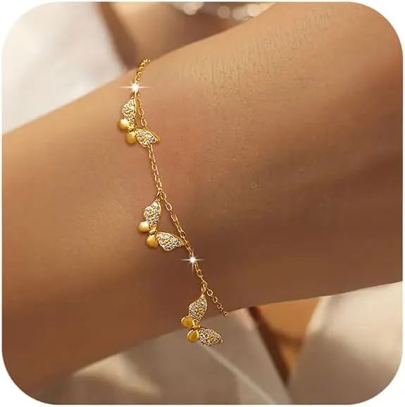 LOVECOM Butterfly Bracelets for Women Daughter 925 Sterling Silver Gold Aesthetic Animal Bolo Charm Bracelet Cute CZ Adjustable Sister Friendship Chain Bracelets Jewelry Birthday Gifts