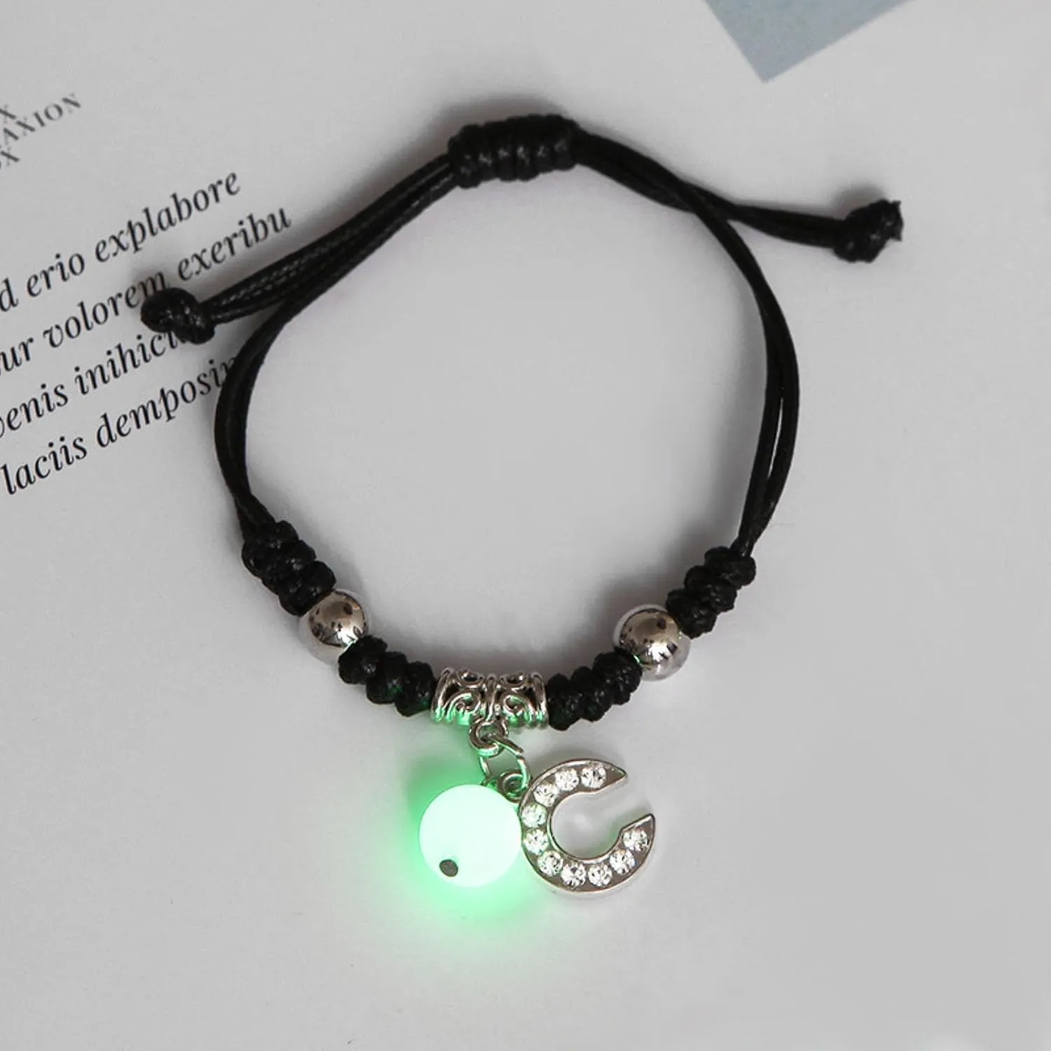Luminous A-Z Initial Letters Bracelet Glow in The Dark Adjustable Rope Chain Bracelet for Women Men Fashion Jewelry Gift