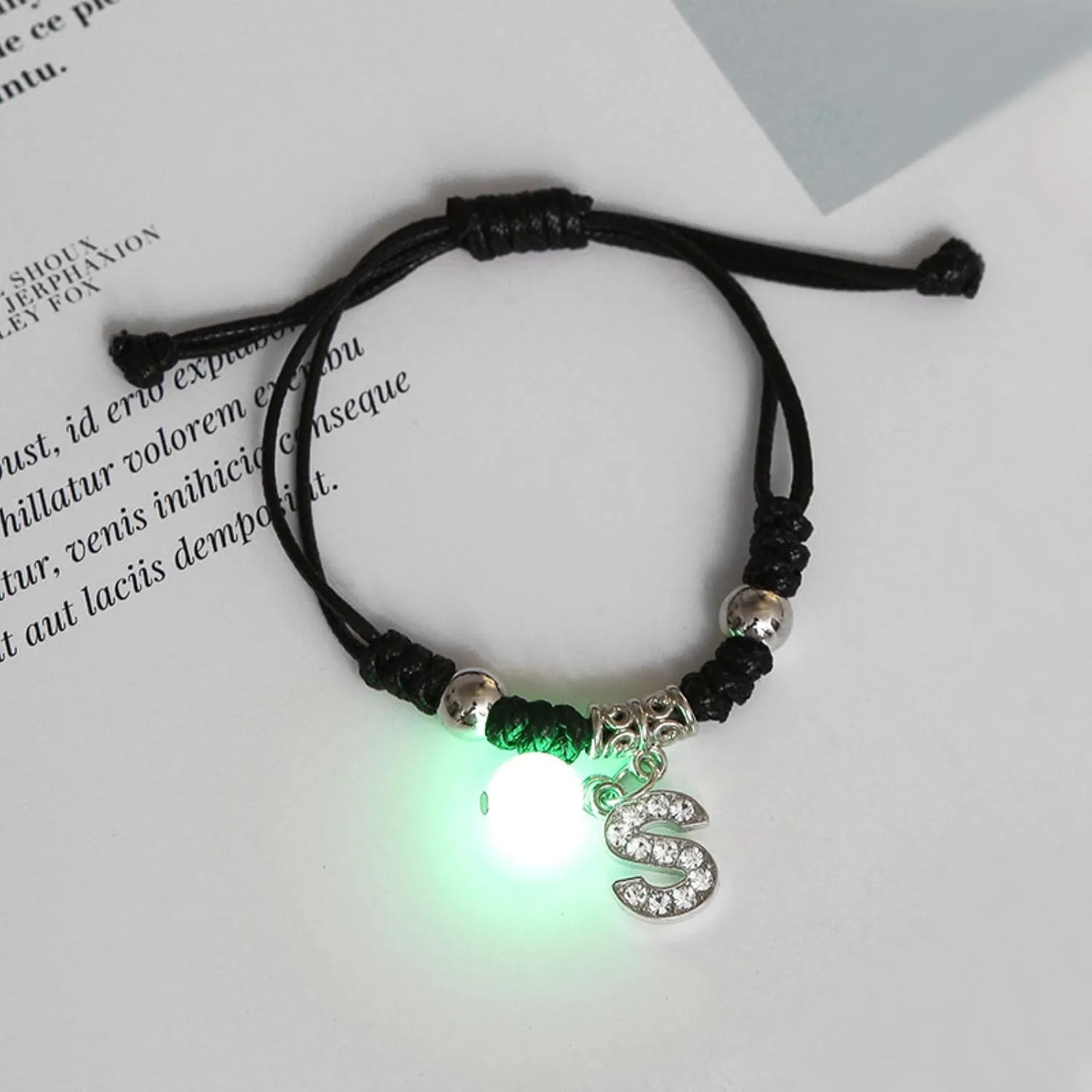 Luminous A-Z Initial Letters Bracelet Glow in The Dark Adjustable Rope Chain Bracelet for Women Men Fashion Jewelry Gift