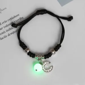 Luminous A-Z Initial Letters Bracelet Glow in The Dark Adjustable Rope Chain Bracelet for Women Men Fashion Jewelry Gift