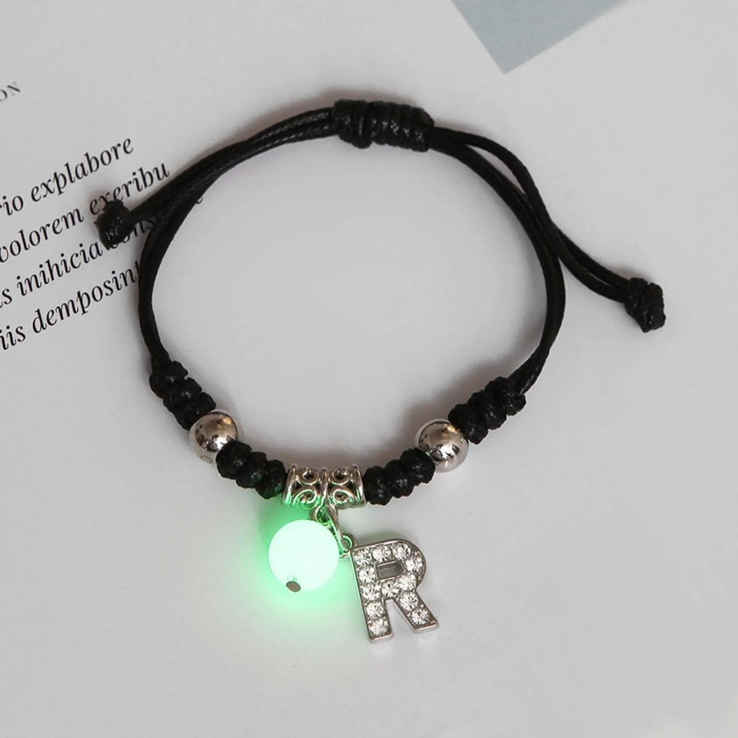 Luminous A-Z Initial Letters Bracelet Glow in The Dark Adjustable Rope Chain Bracelet for Women Men Fashion Jewelry Gift