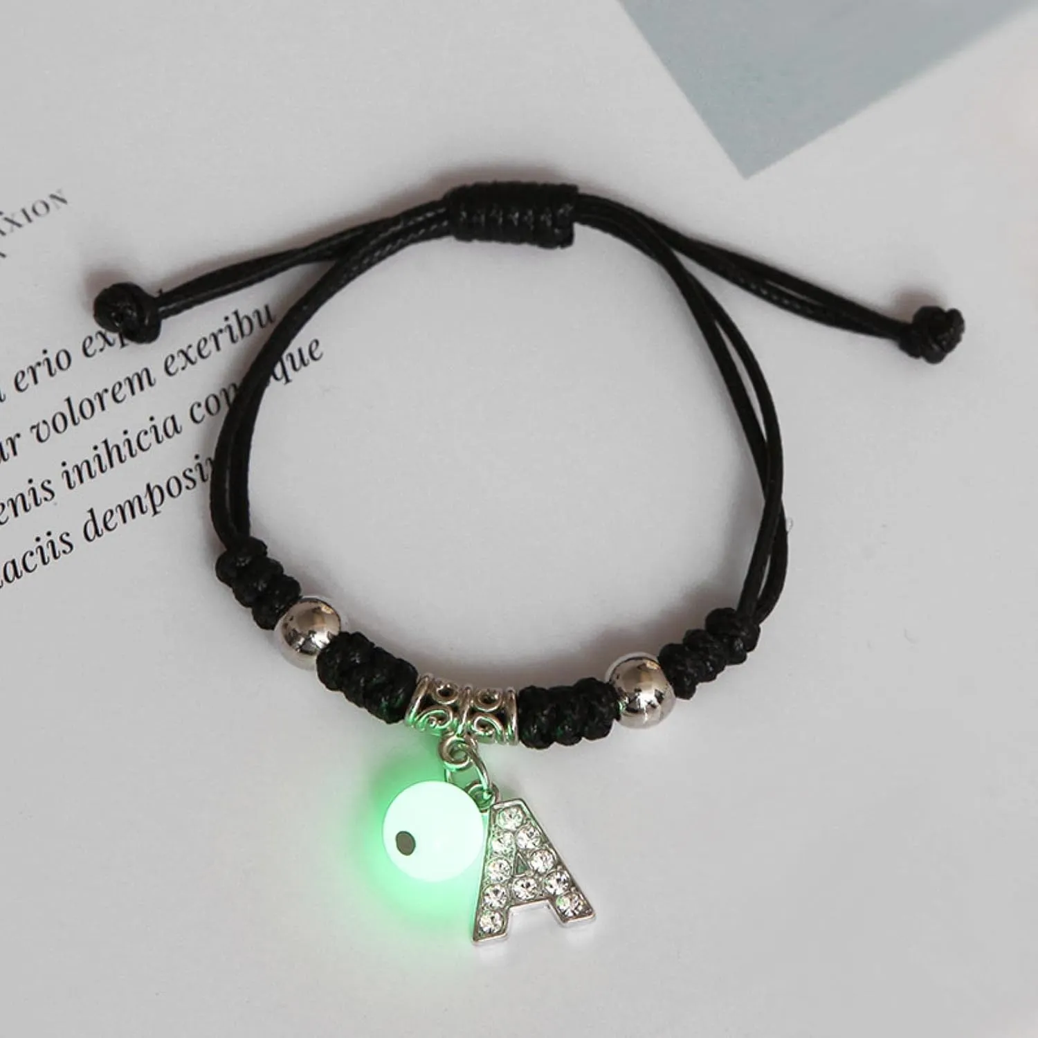 Luminous A-Z Initial Letters Bracelet Glow in The Dark Adjustable Rope Chain Bracelet for Women Men Fashion Jewelry Gift