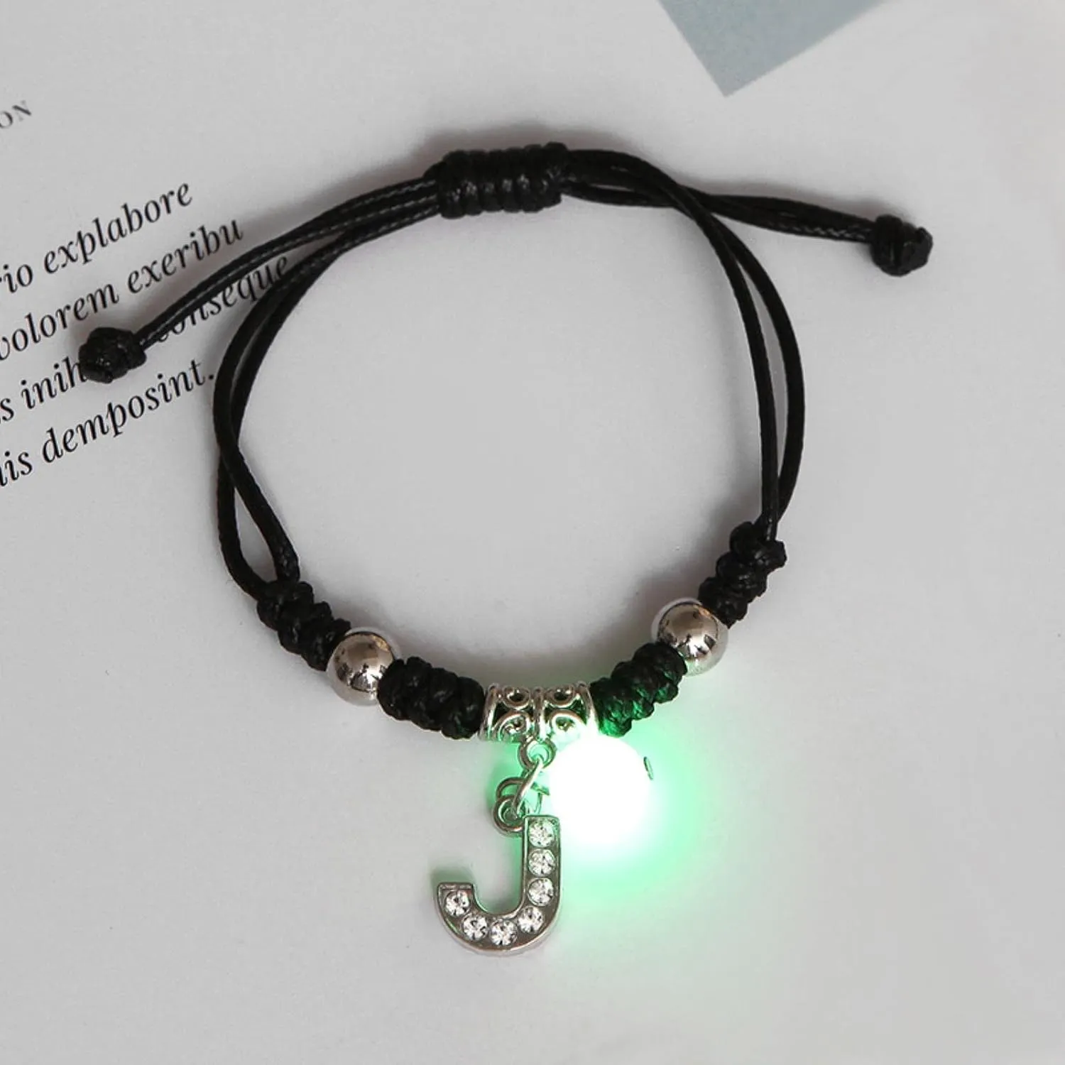 Luminous A-Z Initial Letters Bracelet Glow in The Dark Adjustable Rope Chain Bracelet for Women Men Fashion Jewelry Gift